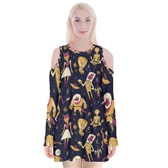 Alien Surface Pattern Velvet Long Sleeve Shoulder Cutout Dress by BangZart