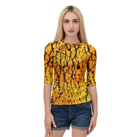 Yellow Chevron Zigzag Pattern Quarter Sleeve Tee by BangZart