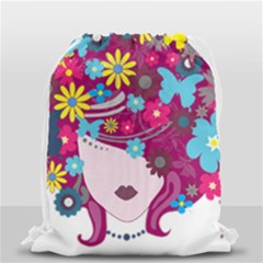 Beautiful Gothic Woman With Flowers And Butterflies Hair Clipart Drawstring Bag (small) by BangZart