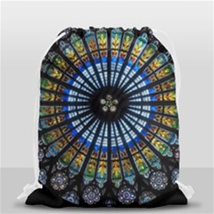 Stained Glass Rose Window In France s Strasbourg Cathedral Drawstring Bag (small) by BangZart