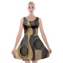 Old And Worn Acoustic Guitars Yin Yang Velvet Skater Dress by JeffBartels