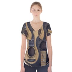 Old And Worn Acoustic Guitars Yin Yang Short Sleeve Front Detail Top by JeffBartels