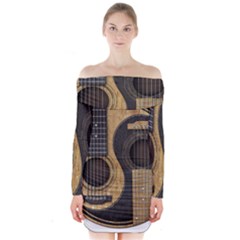 Old And Worn Acoustic Guitars Yin Yang Long Sleeve Off Shoulder Dress by JeffBartels