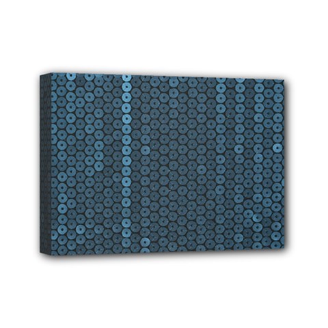 Blue Sparkly Sequin Texture Mini Canvas 7  X 5  by paulaoliveiradesign