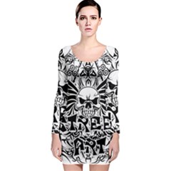 Tattoo Tribal Street Art Long Sleeve Bodycon Dress by Valentinaart