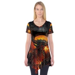 Dragon Legend Art Fire Digital Fantasy Short Sleeve Tunic  by BangZart