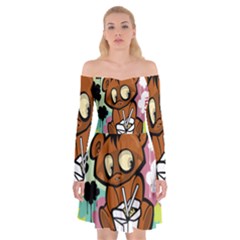 Bear Cute Baby Cartoon Chinese Off Shoulder Skater Dress by Nexatart