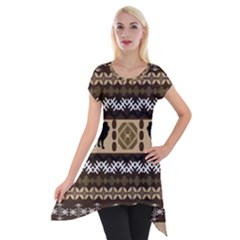 Lion African Vector Pattern Short Sleeve Side Drop Tunic by BangZart