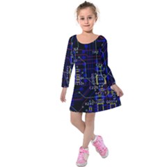 Technology Circuit Board Layout Kids  Long Sleeve Velvet Dress by BangZart