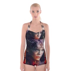 Digital Fantasy Girl Art Boyleg Halter Swimsuit  by BangZart