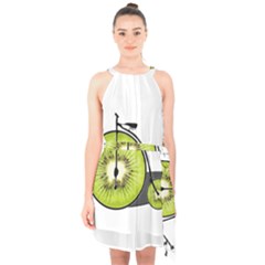 Kiwi Bicycle  Halter Collar Waist Tie Chiffon Dress by Valentinaart