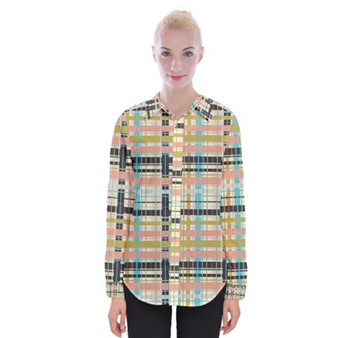 Plaid Pattern Womens Long Sleeve Shirt by linceazul