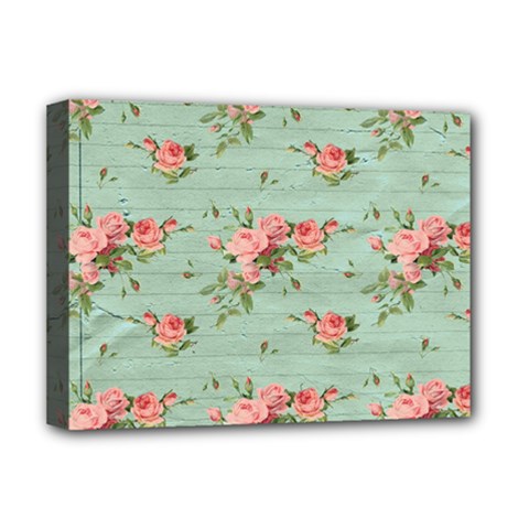 Vintage Blue Wallpaper Floral Pattern Deluxe Canvas 16  X 12   by paulaoliveiradesign