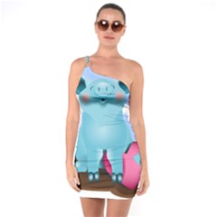 Pig Animal Love One Soulder Bodycon Dress by Nexatart