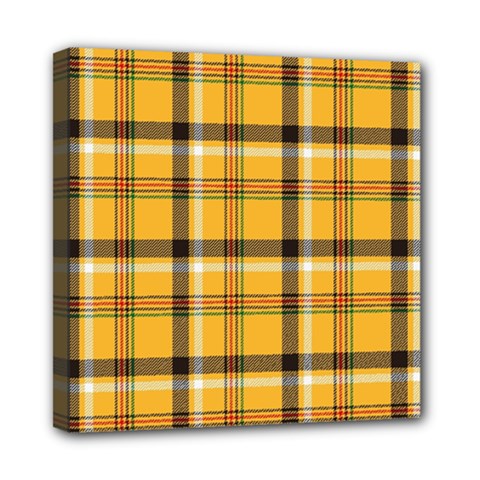 Yellow Fabric Plaided Texture Pattern Mini Canvas 8  X 8  by paulaoliveiradesign