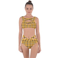 Yellow Fabric Plaided Texture Pattern Bandaged Up Bikini Set  by paulaoliveiradesign