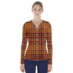 Plaid Pattern V-neck Long Sleeve Top by linceazul
