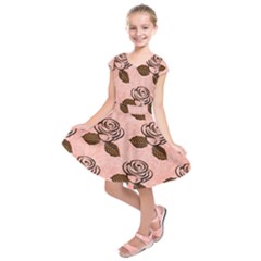 Chocolate Background Floral Pattern Kids  Short Sleeve Dress by Nexatart