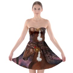 Steampunk Wonderful Wild Horse With Clocks And Gears Strapless Bra Top Dress by FantasyWorld7