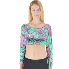 Donuts Pattern Long Sleeve Crop Top by ValentinaDesign