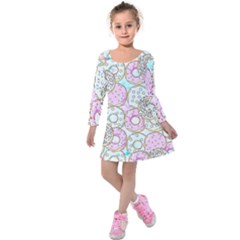 Donuts Pattern Kids  Long Sleeve Velvet Dress by ValentinaDesign