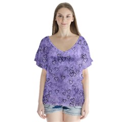 Heart Pattern V-neck Flutter Sleeve Top by ValentinaDesign