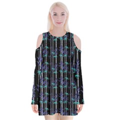 Bamboo Pattern Velvet Long Sleeve Shoulder Cutout Dress by ValentinaDesign