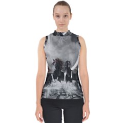 Awesome Wild Black Horses Running In The Night Shell Top by FantasyWorld7