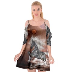 Steampunk, Awesome Steampunk Horse With Clocks And Gears In Silver Cutout Spaghetti Strap Chiffon Dress by FantasyWorld7