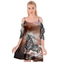 Steampunk, Awesome Steampunk Horse With Clocks And Gears In Silver Cutout Spaghetti Strap Chiffon Dress View1