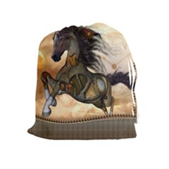Steampunk, Wonderful Steampunk Horse With Clocks And Gears, Golden Design Drawstring Pouches (extra Large) by FantasyWorld7