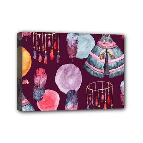 Boho Tribal Watercolor Pattern  Mini Canvas 7  X 5  by paulaoliveiradesign