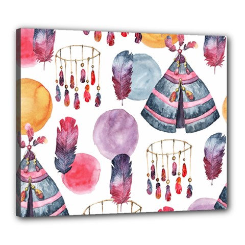 Boho Tribal Watercolor White Pattern Canvas 24  X 20  by paulaoliveiradesign
