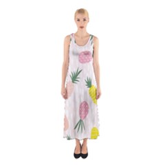 Pineapple Rainbow Fruite Pink Yellow Green Polka Dots Sleeveless Maxi Dress by Mariart