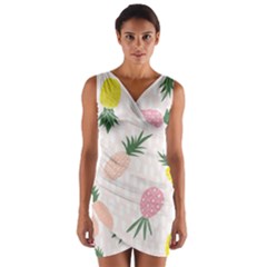 Pineapple Rainbow Fruite Pink Yellow Green Polka Dots Wrap Front Bodycon Dress by Mariart