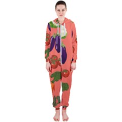 Vegetable Carrot Tomato Pumpkin Eggplant Hooded Jumpsuit (ladies)  by Mariart