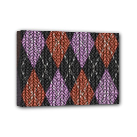 Knit Geometric Plaid Fabric Pattern Mini Canvas 7  X 5  by paulaoliveiradesign
