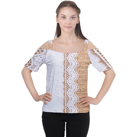 Parchement,lace And Burlap Cutout Shoulder Tee by NouveauDesign