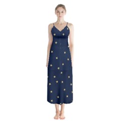 Navy/gold Stars Button Up Chiffon Maxi Dress by Colorfulart23