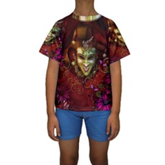 Wonderful Venetian Mask With Floral Elements Kids  Short Sleeve Swimwear by FantasyWorld7