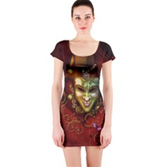 Wonderful Venetian Mask With Floral Elements Short Sleeve Bodycon Dress by FantasyWorld7