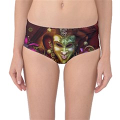 Wonderful Venetian Mask With Floral Elements Mid-waist Bikini Bottoms by FantasyWorld7