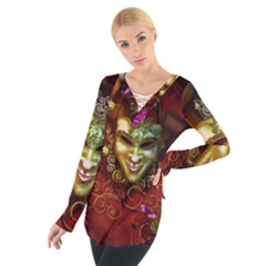 Wonderful Venetian Mask With Floral Elements Tie Up Tee by FantasyWorld7