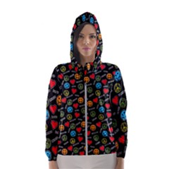 Pattern Halloween Peacelovevampires  Icreate Hooded Wind Breaker (women) by iCreate