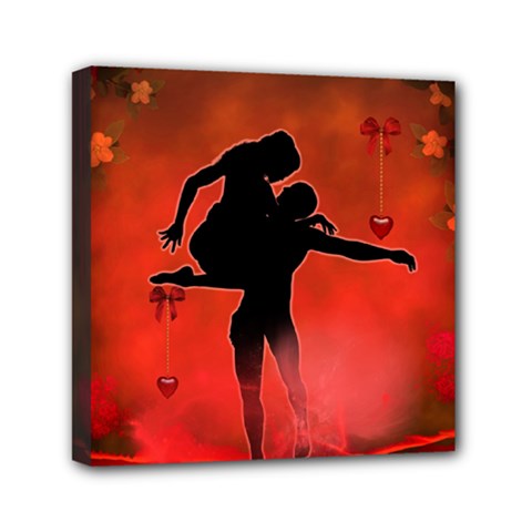 Dancing Couple On Red Background With Flowers And Hearts Mini Canvas 6  X 6  by FantasyWorld7