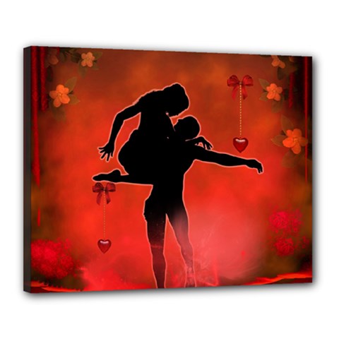 Dancing Couple On Red Background With Flowers And Hearts Canvas 20  X 16  by FantasyWorld7