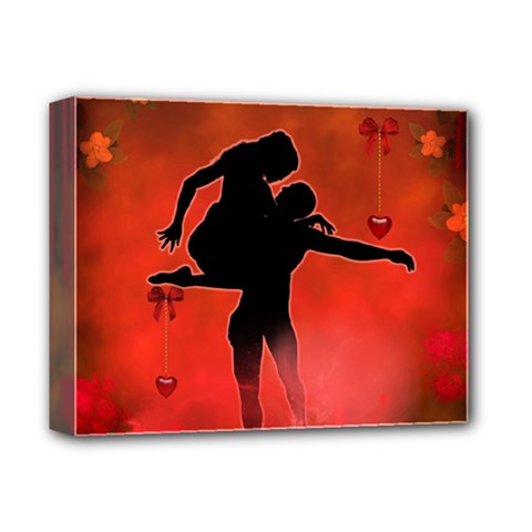 Dancing Couple On Red Background With Flowers And Hearts Deluxe Canvas 14  X 11  by FantasyWorld7