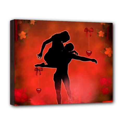 Dancing Couple On Red Background With Flowers And Hearts Deluxe Canvas 20  X 16   by FantasyWorld7