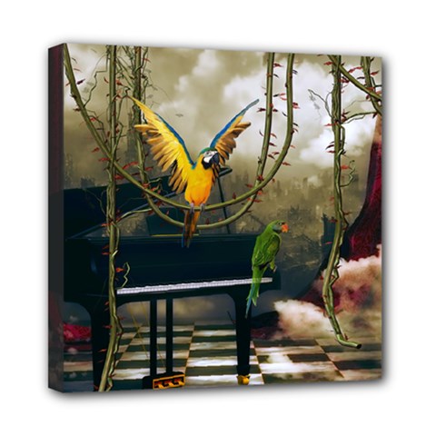 Funny Parrots In A Fantasy World Mini Canvas 8  X 8  by FantasyWorld7