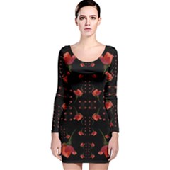 Roses From The Fantasy Garden Long Sleeve Velvet Bodycon Dress by pepitasart